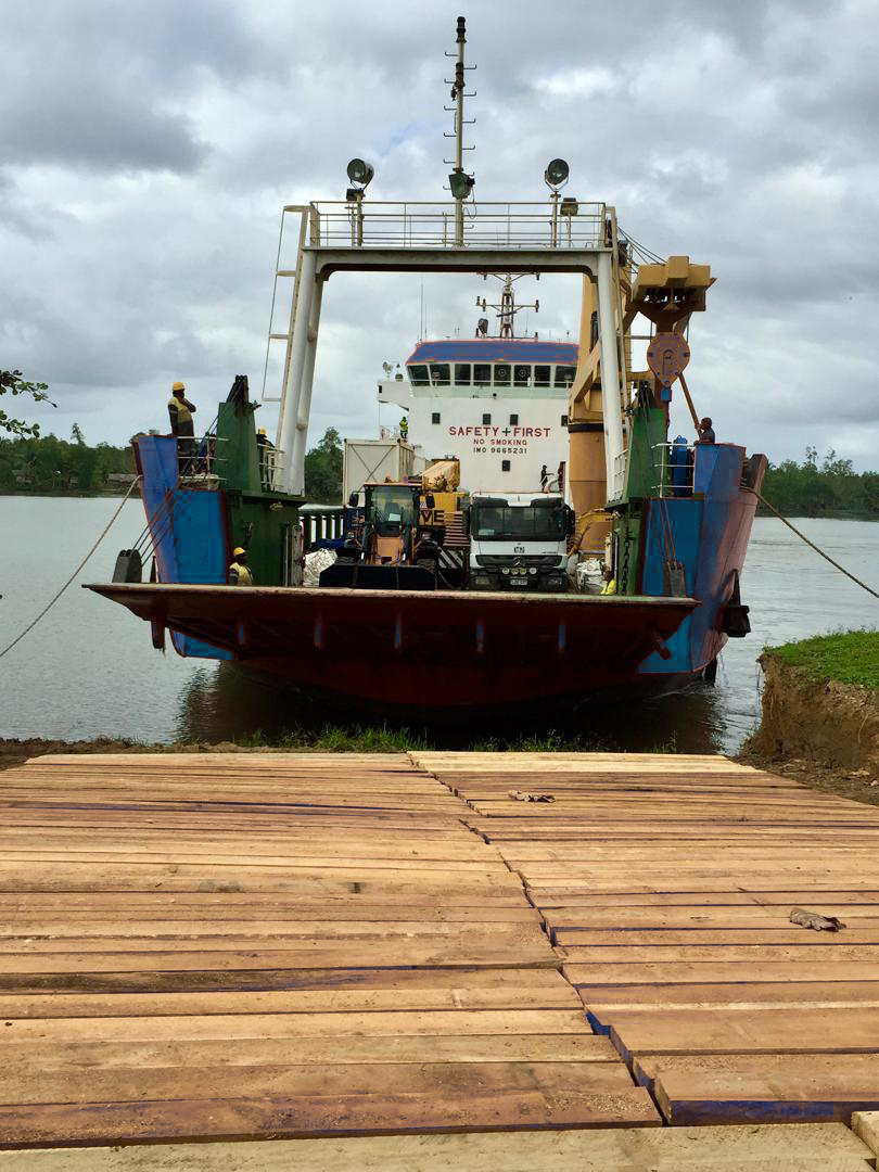 ferry loaded with trucks